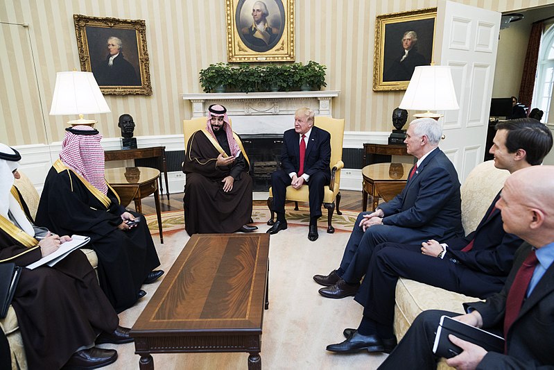 President Donald Trump meets with Mohammed bin Salman bin Abdulaziz Al Saud, Deputy Crown Prince of Saudi Arabia, and members of his delegation, Tuesday, March 14, 2017, in the Oval Office of the White House in Washington, D.C. (Official White House - Photo Credit: Shealah Craighead