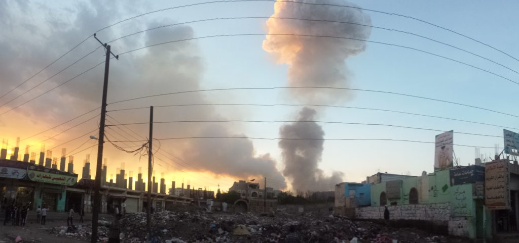 The bombing of Sanaa on 11 May 2015. Photo by Ibrahem Qasim on May 11, 2015